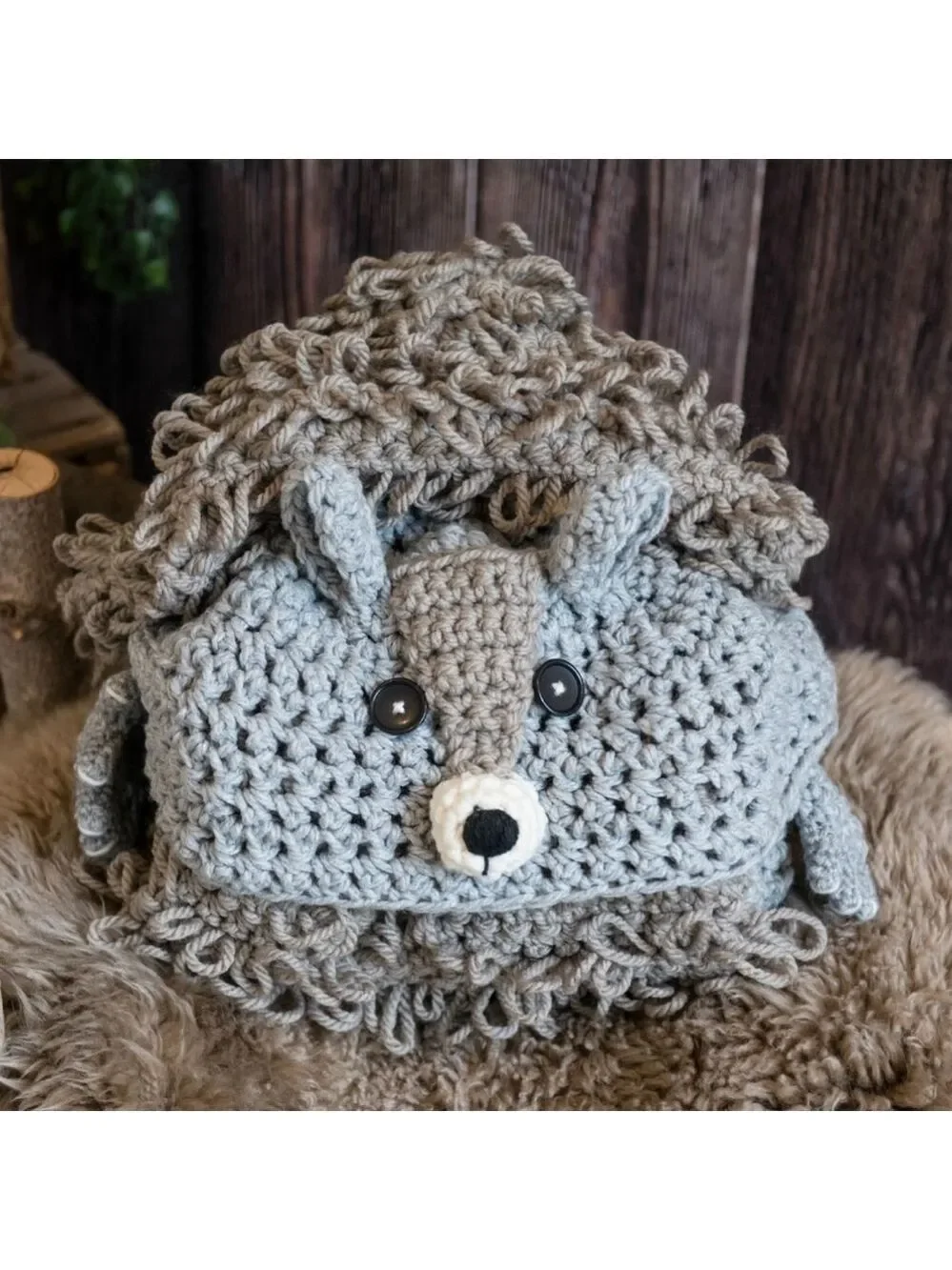 HAND MADE Kids Crochet Animal Squirrel Hooded Blanket Grey Black White Tan